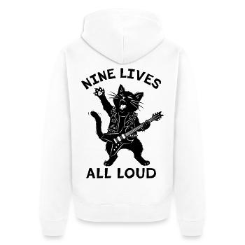 Nine Lives All Loud – Cat-Rock-Gitarre - Unisex Premium Bio Zip Hoodie - Weiß - Hinten - Thijin (182cm)