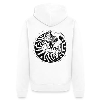 Schlafende getigerte Katze – Vintage-Gravur-Illustration - Unisex Premium Bio Zip Hoodie - Weiß - Hinten - Thijin (182cm)