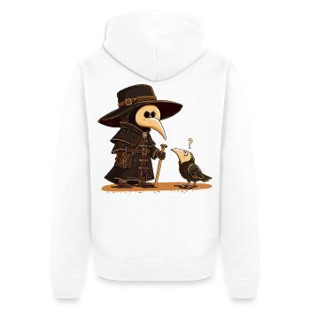 Pestdoktor Rabe Krähe Mittelalter LARP Fantasy - Unisex Premium Bio Zip Hoodie - Weiß - Hinten - Thijin (182cm)