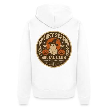 Spooky Season Social Club Abzeichen - Unisex Premium Bio Zip Hoodie - Weiß - Hinten - Thijin (182cm)