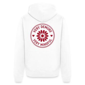 Very Demure Very Mindful Achtsamkeit Spruch - Unisex Premium Bio Zip Hoodie - Weiß - Hinten - Thijin (182cm)