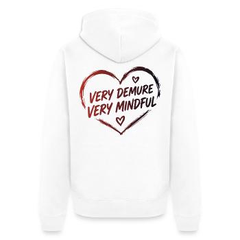 Very Demure Very Mindful Achtsamkeit Spruch - Unisex Premium Bio Zip Hoodie - Weiß - Hinten - Thijin (182cm)