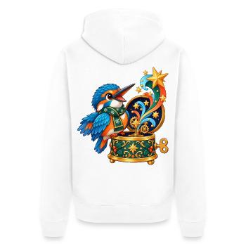 Eisvogel mit Kometen-Spieluhr - Unisex Premium Bio Zip Hoodie - Weiß - Hinten - Thijin (182cm)
