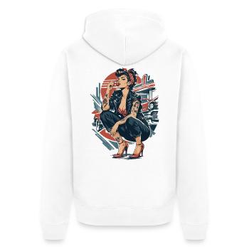 Rockabilly Pin-Up Girl: Rebellin mit Kirsche - Unisex Premium Bio Zip Hoodie - Weiß - Hinten - Thijin (182cm)