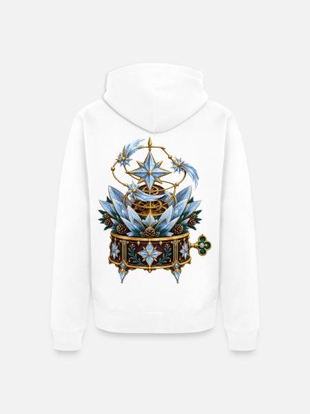 Frostblumen-Uhrwerk mit Kometenmechanik - Unisex Premium Bio Zip Hoodie - Weiß