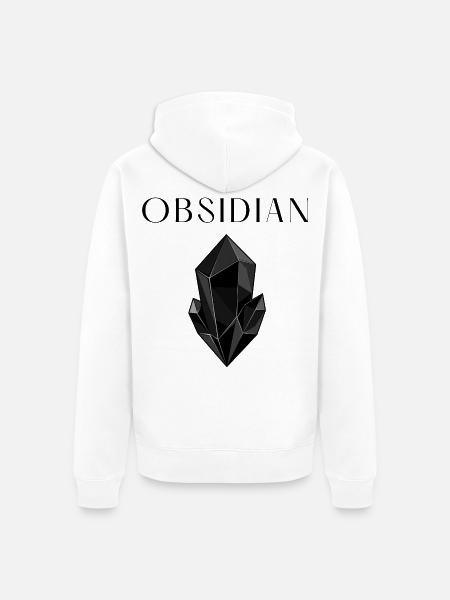 Minimalistischer schwarzer Obsidiankristall - Unisex Premium Bio Zip Hoodie - Weiß