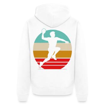 Retro Handball Shirt – Vintage Sonnenuntergang - Unisex Premium Bio Zip Hoodie - Weiß - Hinten - Thijin (182cm)