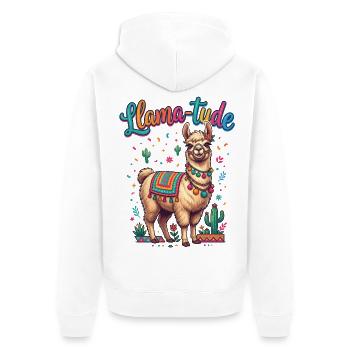 Llama-tude Lustiges Llama Alpakas Design - Unisex Premium Bio Zip Hoodie - Weiß - Hinten - Thijin (182cm)
