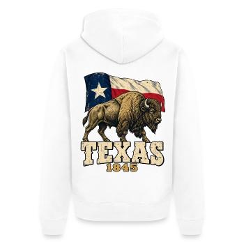 Texas Bison 1845 Flag Vintage - Unisex Premium Bio Zip Hoodie - Weiß - Hinten - Thijin (182cm)