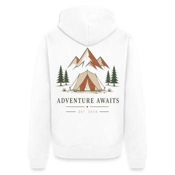 Abenteuer wartet Zelt & Berge - Unisex Premium Bio Zip Hoodie - Weiß - Hinten - Thijin (182cm)