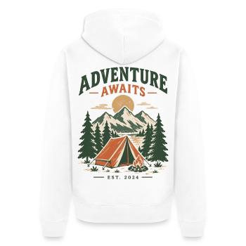 Abenteuer wartet am Zeltplatz - Unisex Premium Bio Zip Hoodie - Weiß - Hinten - Thijin (182cm)