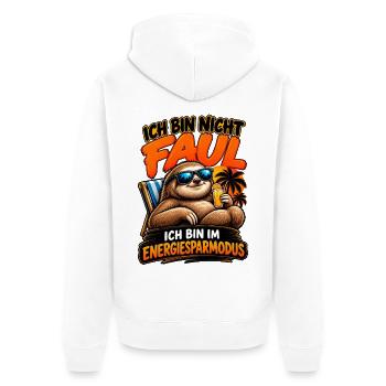 Energiemodus Faultier - Unisex Premium Bio Zip Hoodie - Weiß - Hinten - Thijin (182cm)