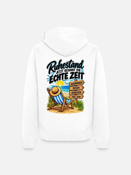 Ruhestand: Echte Zeit am Strand - Unisex Premium Bio Zip Hoodie - Weiß