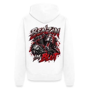 Mottorad - Benzin im Blut Motorradfahren Biker/in - Unisex Premium Bio Zip Hoodie - Weiß - Hinten - Thijin (182cm)
