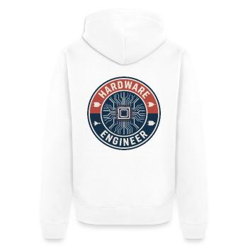 Vintage Computer Hardware Engineer Chip-Abzeichen oben - Unisex Premium Bio Zip Hoodie - Weiß - Hinten - Thijin (182cm)