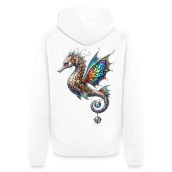 Steampunk-Seepferdchen-Buntglasfenster - Unisex Premium Bio Zip Hoodie - Weiß - Hinten - Thijin (182cm)