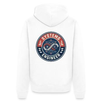 Vintage Systems Engineer Netzwerk-Flussdiagramm-Abzeichen - Unisex Premium Bio Zip Hoodie - Weiß - Hinten - Thijin (182cm)