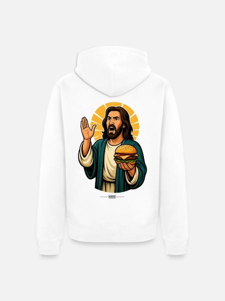 Burger Jesus Pop-Kunst - Unisex Premium Bio Zip Hoodie - Weiß