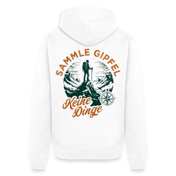 Gipfel Sammler - Unisex Premium Bio Zip Hoodie - Weiß - Hinten - Thijin (182cm)