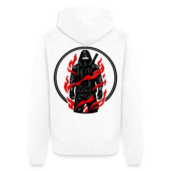 Feuerflamme Schattenkämpfer - Unisex Premium Bio Zip Hoodie - Weiß - Hinten - Thijin (182cm)
