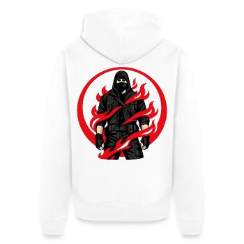 Ninja Flammenkreis - Unisex Premium Bio Zip Hoodie - Weiß - Hinten - Thijin (182cm)