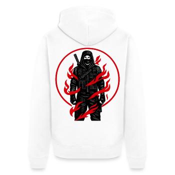 Feuriger Schattenkrieger - Unisex Premium Bio Zip Hoodie - Weiß - Hinten - Thijin (182cm)