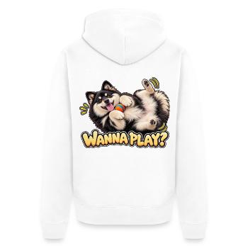 Finnischer Lapphund – möchtest du spielen? - Unisex Premium Bio Zip Hoodie - Weiß - Hinten - Thijin (182cm)