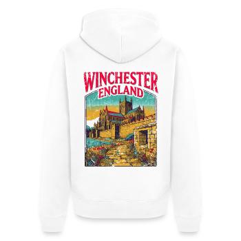 City Retro Winchester England Historic Landmark - Unisex Premium Bio Zip Hoodie - Weiß - Hinten - Thijin (182cm)