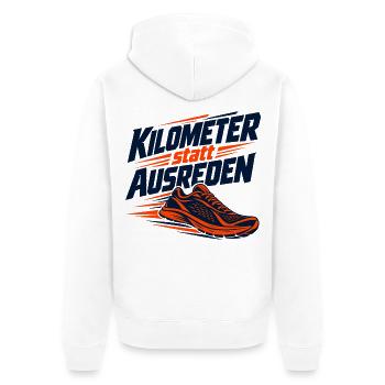 Laufmotivation: Keine Ausreden - Unisex Premium Bio Zip Hoodie - Weiß - Hinten - Thijin (182cm)