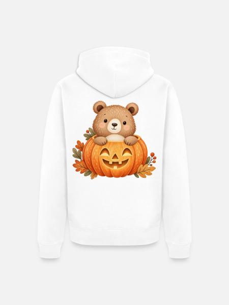 Niedlicher Bär im Halloween-Kürbis - Unisex Premium Bio Zip Hoodie - Weiß