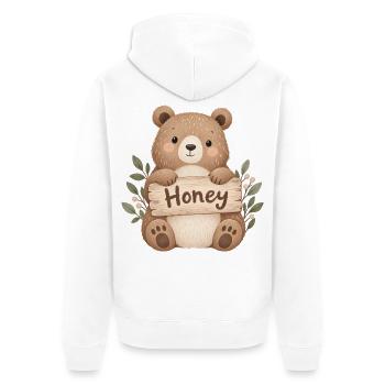 Niedlicher Bär mit Honey-Schild - Unisex Premium Bio Zip Hoodie - Weiß - Hinten - Thijin (182cm)