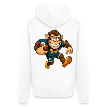 Affe Rugbyspieler - Unisex Premium Bio Zip Hoodie - Weiß - Hinten - Thijin (182cm)