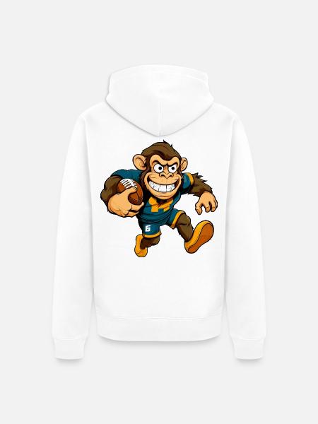 Affe Rugbyspieler - Unisex Premium Bio Zip Hoodie - Weiß