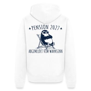 Pension 2027 Abgemeldet vom Wahnsinn - Unisex Premium Bio Zip Hoodie - Weiß - Hinten - Thijin (182cm)