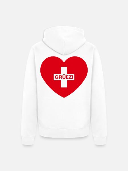 Grüezi (Herz / Schweizerkreuz / Schweiz / 1C) - Unisex Premium Bio Zip Hoodie - Weiß