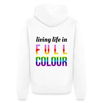 Leben in Full Colour Queer - Unisex Premium Bio Zip Hoodie - Weiß - Hinten - Thijin (182cm)