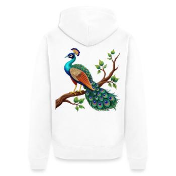 Einfacher Pfau auf Ast - Unisex Premium Bio Zip Hoodie - Weiß - Hinten - Thijin (182cm)