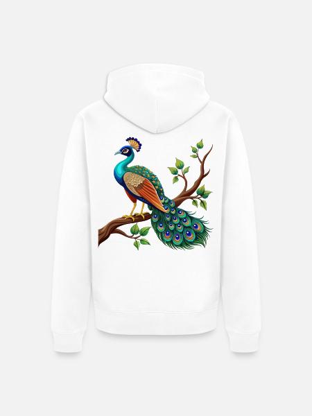 Einfacher Pfau auf Ast - Unisex Premium Bio Zip Hoodie - Weiß
