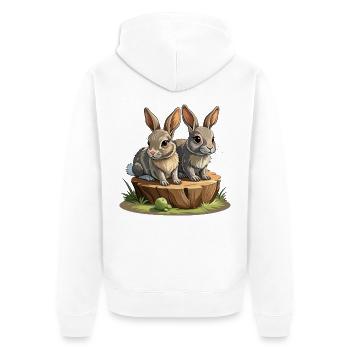 Babykaninchen auf Baumstumpf - Unisex Premium Bio Zip Hoodie - Weiß - Hinten - Thijin (182cm)