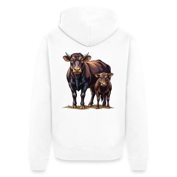 Angus-Kuh-Kalb-Paar - Unisex Premium Bio Zip Hoodie - Weiß - Hinten - Thijin (182cm)