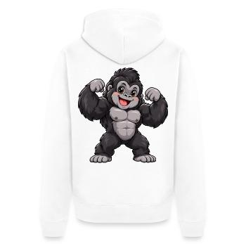 Gorilla Kawaii Style – Süßer Dschungelriese - Unisex Premium Bio Zip Hoodie - Weiß - Hinten - Thijin (182cm)