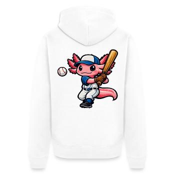 Axolotl beim Baseball – Süßes Sportmotiv - Unisex Premium Bio Zip Hoodie - Weiß - Hinten - Thijin (182cm)