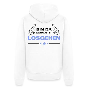 Bin da Kann losgehen T-Shirt Sprüche Lustig - Unisex Premium Bio Zip Hoodie - Weiß - Hinten - Thijin (182cm)