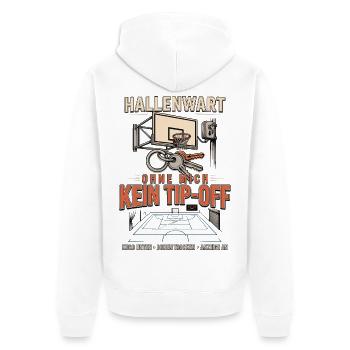 Hallenwart Ohne mich kein Tip-Off - Unisex Premium Bio Zip Hoodie - Weiß - Hinten - Thijin (182cm)