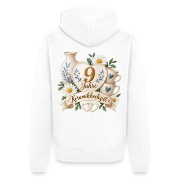 9.Hochzeitstag , 9 Jahre , Keramikhochzeit - Unisex Premium Bio Zip Hoodie - Weiß - Hinten - Thijin (182cm)