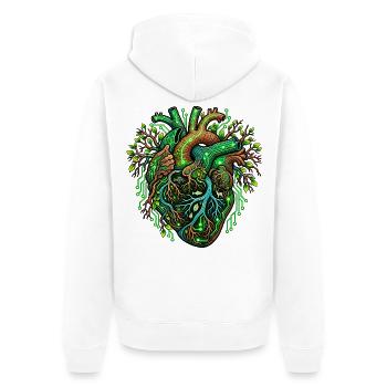 Umweltschutz – Grünes Herz zwischen Natur und Tech - Unisex Premium Bio Zip Hoodie - Weiß - Hinten - Thijin (182cm)