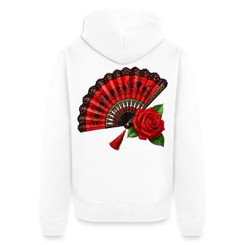Spanischer Fächer mit Rose - Unisex Premium Bio Zip Hoodie - Weiß - Hinten - Thijin (182cm)