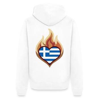 Herzflagge Griechenland Feuer - Unisex Premium Bio Zip Hoodie - Weiß - Hinten - Thijin (182cm)