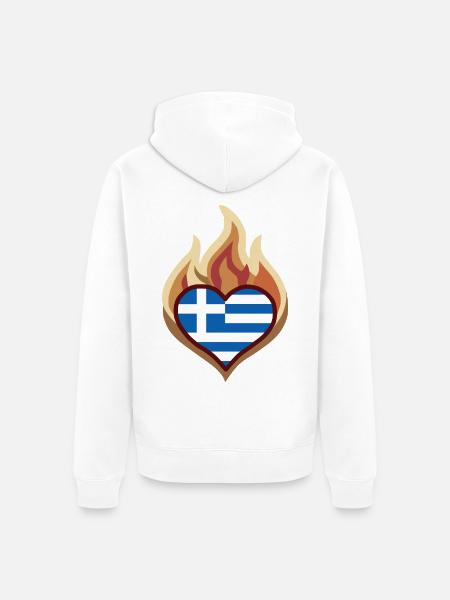 Herzflagge Griechenland Feuer - Unisex Premium Bio Zip Hoodie - Weiß