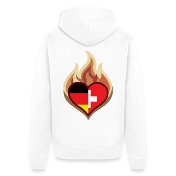 Flammenherz Deutschland Schweiz - Unisex Premium Bio Zip Hoodie - Weiß - Hinten - Thijin (182cm)